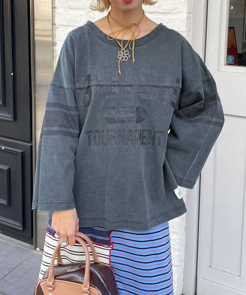 HELLO.SANFRANCISCO（ハローサンフランシスコ）の「【HELLO.SANFRANCISCO/ハローサンフランシスコ】ピグメントロゴTEE（Tシャツ/カットソー・レディース・チャコールグレー/オフホワイト/レッド・ONE SIZE）」の13枚目の写真