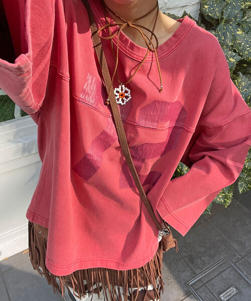 HELLO.SANFRANCISCO（ハローサンフランシスコ）の「【HELLO.SANFRANCISCO/ハローサンフランシスコ】ピグメントロゴTEE（Tシャツ/カットソー・レディース・チャコールグレー/オフホワイト/レッド・ONE SIZE）」の19枚目の写真