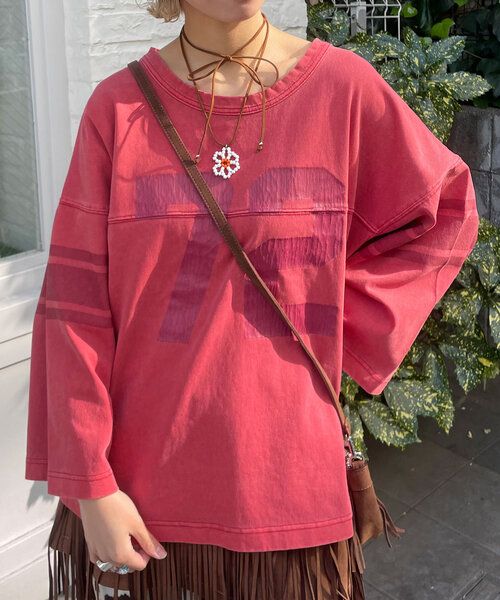 HELLO.SANFRANCISCO（ハローサンフランシスコ）の「【HELLO.SANFRANCISCO/ハローサンフランシスコ】ピグメントロゴTEE（Tシャツ/カットソー・レディース・チャコールグレー/オフホワイト/レッド・ONE SIZE）」の20枚目の写真