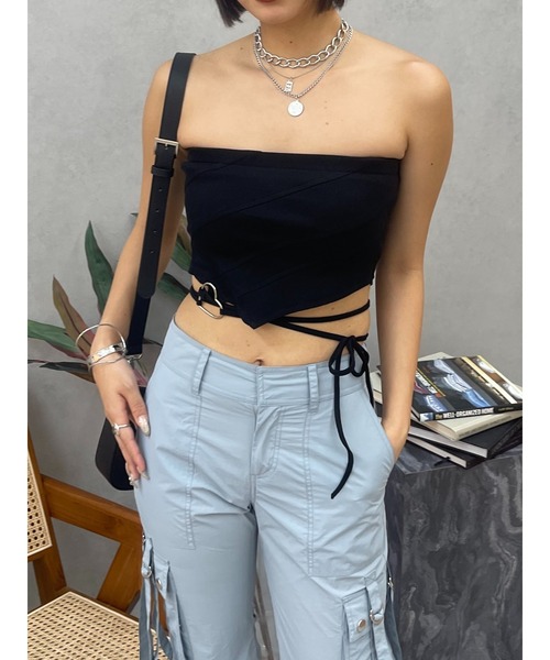 EVRIS（エヴリス）の「ハートモチーフコルセットトップス（チューブトップ・レディース・ブラック/ホワイト・FREE）」の5枚目の写真