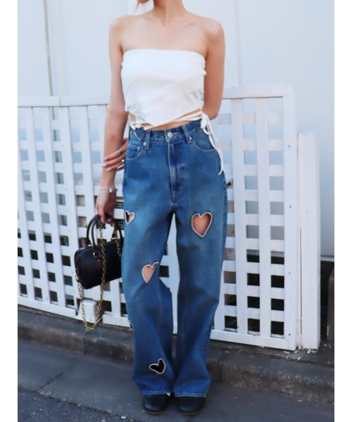 EVRIS（エヴリス）の「ハートモチーフコルセットトップス（チューブトップ・レディース・ブラック/ホワイト・FREE）」の3枚目の写真