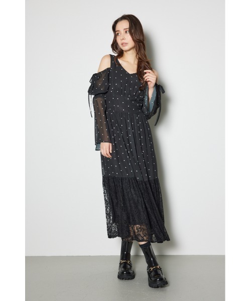rienda(リエンダ)の「2WAYレースドッキングフレア ワンピース 春服(ワンピース・レディース・ブラック/ホワイト/ブルー・MEDIUM/SMALL)」の18枚目の写真
