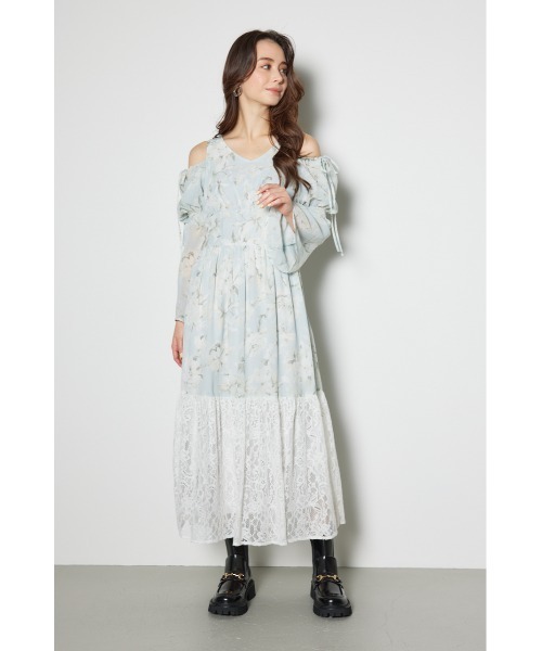 ネクタイチュールフレアワンピース リエンダ　rienda rienda ワンピース ネクタイチュールフレアワンピース 春服