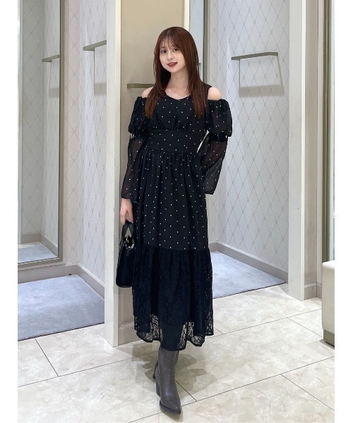 rienda 2WAYワンピース rienda | 2WAYレースドッキングフレアワンピース (ワンピース