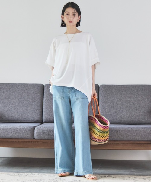 Doux archives（ドゥアルシーヴ）の「UV加工・吸水速乾ドルマンプルオーバー（Tシャツ/カットソー・レディース・チャコールグレー/オフホワイト/グレイッシュベージュ/ネイビー・38）」の18枚目の写真