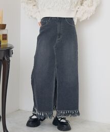 RETRO GIRL（レトロガール）の「裾フリンジデニムSK（デニムスカート）」
