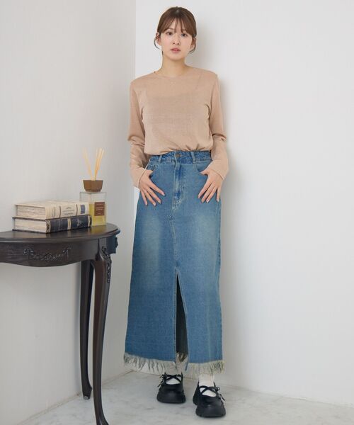 RETRO GIRL(レトロガール)の「裾フリンジデニムSK(デニムスカート・レディース・ブラック/ライトブルー/ブルー・FREE)」の8枚目の写真