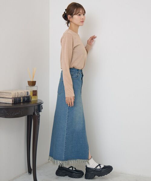 RETRO GIRL(レトロガール)の「裾フリンジデニムSK(デニムスカート・レディース・ブラック/ライトブルー/ブルー・FREE)」の9枚目の写真