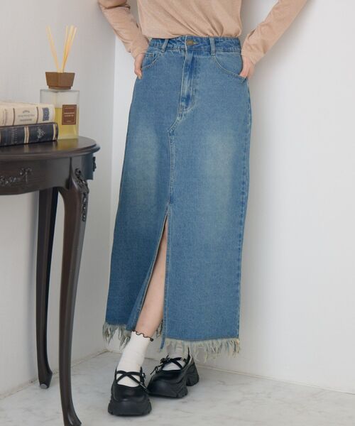 RETRO GIRL(レトロガール)の「裾フリンジデニムSK(デニムスカート・レディース・ブラック/ライトブルー/ブルー・FREE)」の12枚目の写真