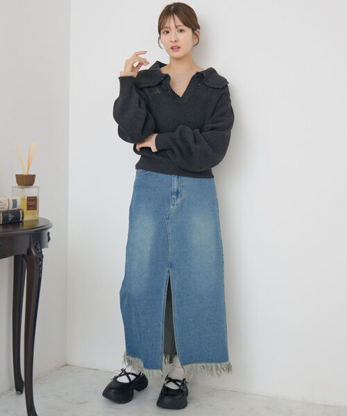 RETRO GIRL(レトロガール)の「裾フリンジデニムSK(デニムスカート・レディース・ブラック/ライトブルー/ブルー・FREE)」の16枚目の写真