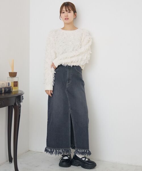 RETRO GIRL(レトロガール)の「裾フリンジデニムSK(デニムスカート・レディース・ブラック/ライトブルー/ブルー・FREE)」の18枚目の写真