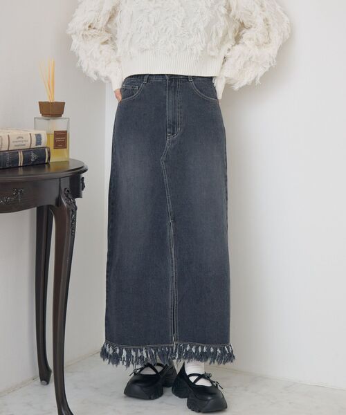 RETRO GIRL(レトロガール)の「裾フリンジデニムSK(デニムスカート・レディース・ブラック/ライトブルー/ブルー・FREE)」の22枚目の写真