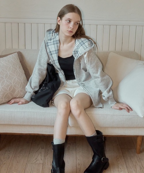 yori チェックパーカー　⭐︎美品⭐︎ 重ね着風 パーカー シャツ チェック ユニセックス フィッシュテール