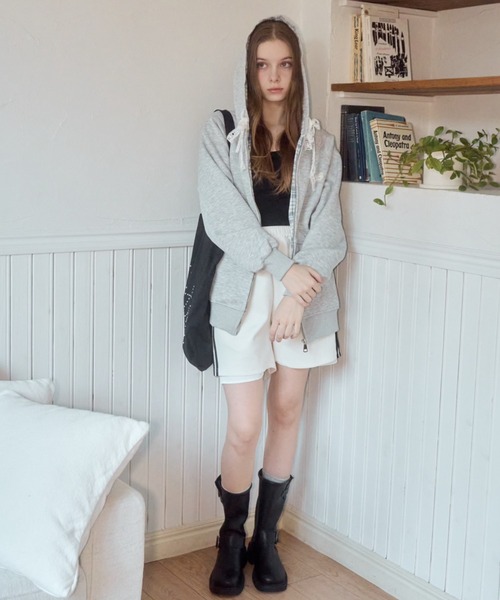 Birthday room（バースデイルーム）の「フードチェックパーカー/hood check parker（パーカー・レディース・グレー・FREE）」の10枚目の写真