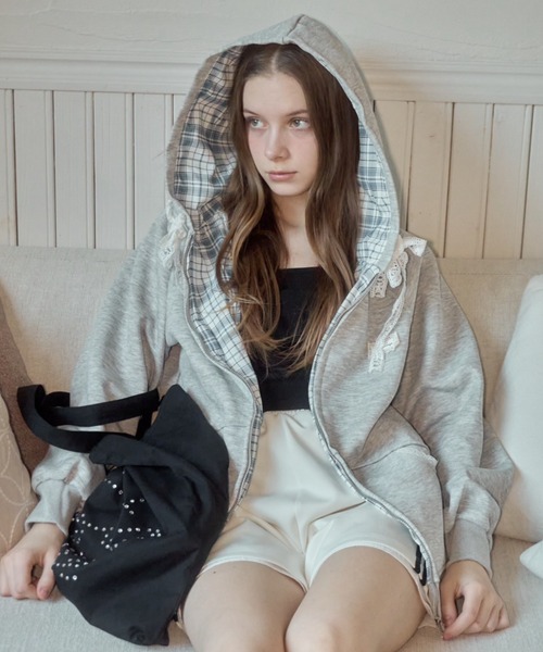 Birthday room（バースデイルーム）の「フードチェックパーカー/hood check parker（パーカー・レディース・グレー・FREE）」の19枚目の写真