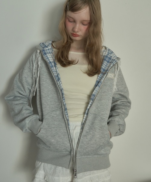 Birthday room（バースデイルーム）の「フードチェックパーカー/hood check parker（パーカー・レディース・グレー・FREE）」の22枚目の写真