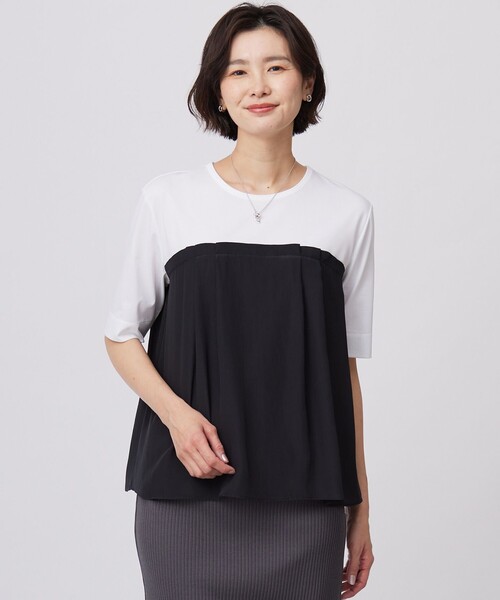 J.PRESS(ジェイプレス)の「【洗える】ドッキングジャージー ビスチェライク プルオーバー(Tシャツ/カットソー・レディース・ブラック系1/ライトグレー系2/ベージュ系1・T13/T15)」の1枚目の写真
