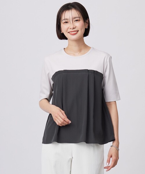 J.PRESS(ジェイプレス)の「【洗える】ドッキングジャージー ビスチェライク プルオーバー(Tシャツ/カットソー・レディース・ブラック系1/ライトグレー系2/ベージュ系1・T13/T15)」の2枚目の写真
