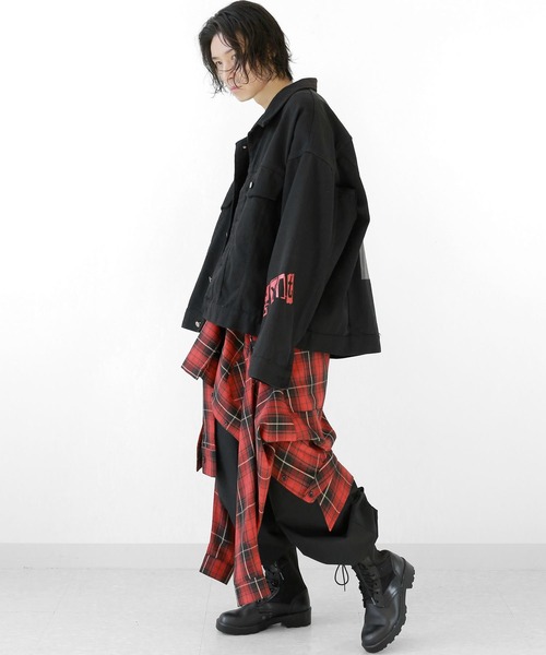 minsobi（ミンソビ）の「ダブルスリーブBIGチェックシャツ オーバーサイズ チェック柄ロングシャツ（シャツ/ブラウス・メンズ・レッド/ブラック・FREE）」の13枚目の写真