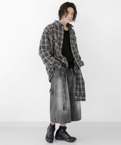 minsobi（ミンソビ）の「ダブルスリーブBIGチェックシャツ オーバーサイズ チェック柄ロングシャツ（シャツ/ブラウス・メンズ・レッド/ブラック・FREE）」の20枚目の写真