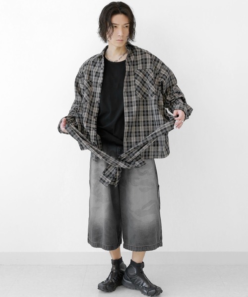 minsobi（ミンソビ）の「ダブルスリーブBIGチェックシャツ オーバーサイズ チェック柄ロングシャツ（シャツ/ブラウス・メンズ・レッド/ブラック・FREE）」の21枚目の写真