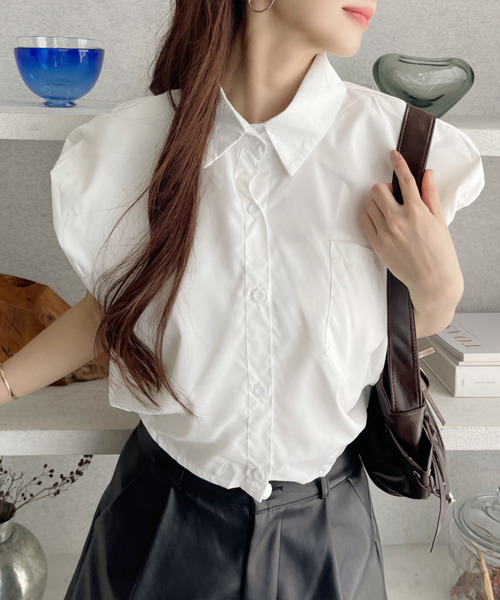 【未使用タグ付き】eLLaエラ/ブラウス・カットソー/パフスリーブ セール】【追加生産＆新柄登場！】パフスリーブタック ブラウス