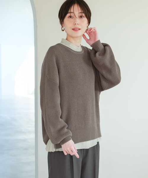 Elura（エルーラ）の「リネンライクボートネックニット/291208（ニット/セーター・レディース・オレンジ/ブラウン系その他/ブラック/オフホワイト・LARGE/MEDIUM）」の4枚目の写真