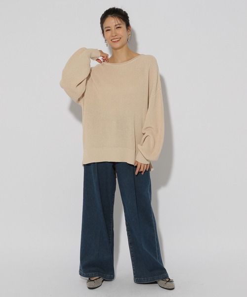 【Y】56-70ロング250 セール】リネンライクボートネックニット/291208（ニット