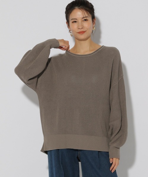 【Y】56-70ロング250 セール】リネンライクボートネックニット/291208（ニット