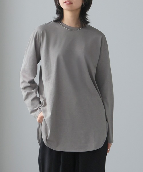 itto...（イット）の「綿100％ラウンド裾ロングTシャツ（Tシャツ/カットソー・レディース・グレー/アイボリー/ブラック・M）」の3枚目の写真