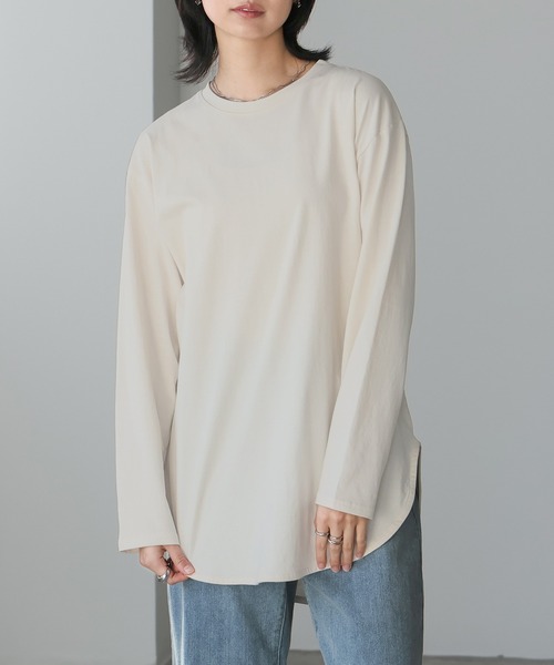 itto...（イット）の「綿100％ラウンド裾ロングTシャツ（Tシャツ/カットソー・レディース・グレー/アイボリー/ブラック・M）」の14枚目の写真