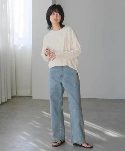 itto...（イット）の「綿100％ラウンド裾ロングTシャツ（Tシャツ/カットソー・レディース・グレー/アイボリー/ブラック・M）」の10枚目の写真