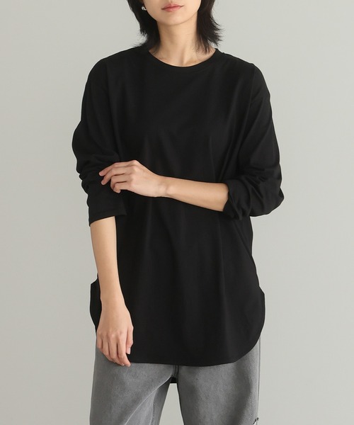 itto...（イット）の「綿100％ラウンド裾ロングTシャツ（Tシャツ/カットソー・レディース・グレー/アイボリー/ブラック・M）」の21枚目の写真