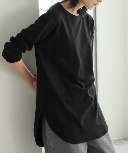 itto...（イット）の「綿100％ラウンド裾ロングTシャツ（Tシャツ/カットソー・レディース・グレー/アイボリー/ブラック・M）」の19枚目の写真