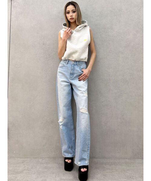 GYDA（ジェイダ）の「ハイウエストPATCHダメージストレートワイドデニムパンツ（デニムパンツ・レディース・ライトブルー/ブルー・MEDIUM/SMALL）」の18枚目の写真