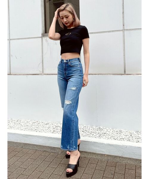 GYDA（ジェイダ）の「ハイウエストPATCHダメージストレートワイドデニムパンツ（デニムパンツ・レディース・ライトブルー/ブルー・MEDIUM/SMALL）」の13枚目の写真