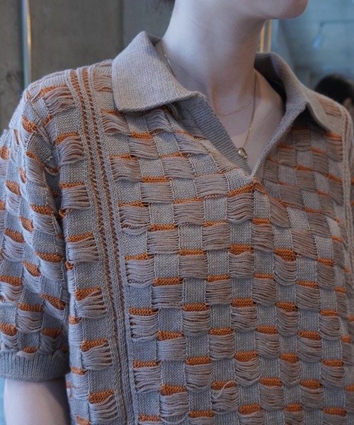grapevine by k3(グレープバインバイケースリー)の「CHESS SHORT SLEEVES TOP(ニット/セーター・メンズ・バーガンディー/ベージュ/グリーン・L)」の6枚目の写真