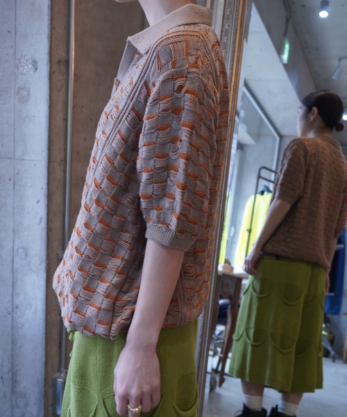 grapevine by k3(グレープバインバイケースリー)の「CHESS SHORT SLEEVES TOP(ニット/セーター・メンズ・バーガンディー/ベージュ/グリーン・L)」の9枚目の写真