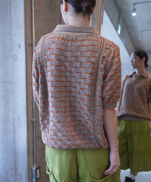 grapevine by k3(グレープバインバイケースリー)の「CHESS SHORT SLEEVES TOP(ニット/セーター・メンズ・バーガンディー/ベージュ/グリーン・L)」の5枚目の写真