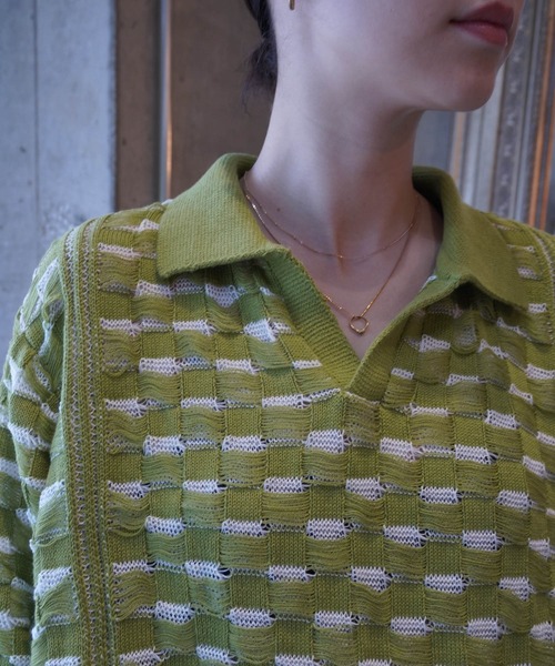 grapevine by k3(グレープバインバイケースリー)の「CHESS SHORT SLEEVES TOP(ニット/セーター・メンズ・バーガンディー/ベージュ/グリーン・L)」の14枚目の写真