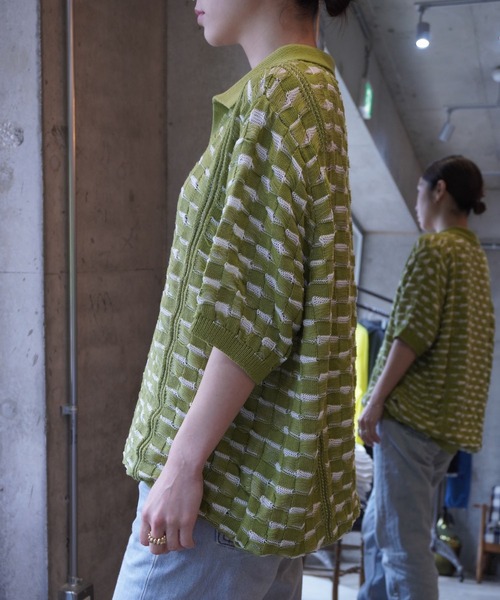 grapevine by k3(グレープバインバイケースリー)の「CHESS SHORT SLEEVES TOP(ニット/セーター・メンズ・バーガンディー/ベージュ/グリーン・L)」の12枚目の写真
