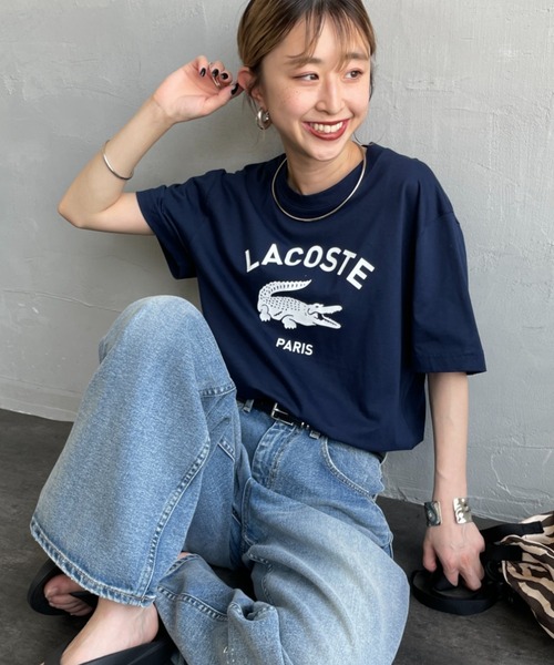 LACOSTE（ラコステ）の「[LACOSTE/ラコステ] カレッジロゴ クルーネックTシャツ（Tシャツ/カットソー・レディース・ネイビー/ホワイト・S/M/XS/L）」の2枚目の写真
