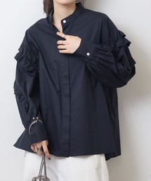 EGLANTINE フリル袖ブラウス ノーカラー長袖シャツ