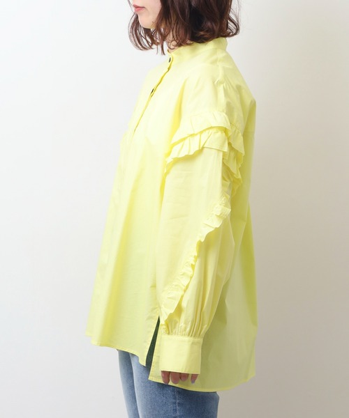 EGLANTINE(エグランティーヌ)の「EGLANTINE フリル袖ブラウス ノーカラー長袖シャツ(シャツ/ブラウス・レディース・ネイビー/オフホワイト/イエロー・40)」の17枚目の写真