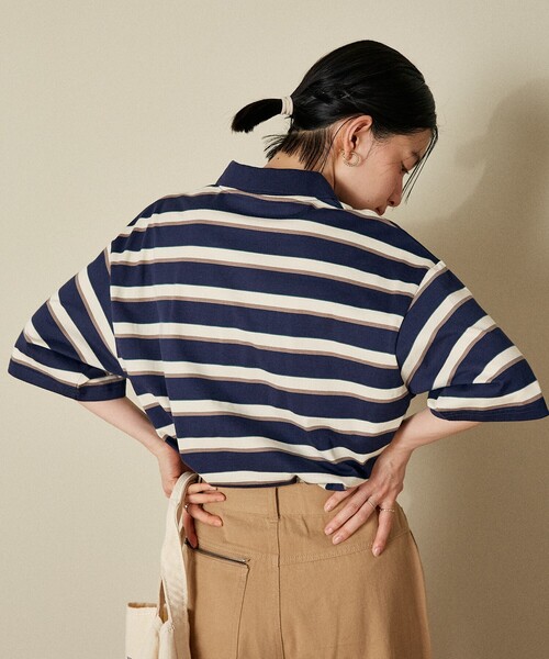 FREAK'S STORE(フリークスストア)の「マルチボーダー ポロシャツ(Tシャツ/カットソー・レディース・グレー/ダークブラウン/ピンク/ネイビー・フリ-)」の9枚目の写真