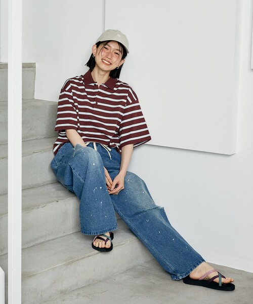 FREAK'S STORE(フリークスストア)の「マルチボーダー ポロシャツ(Tシャツ/カットソー・レディース・グレー/ダークブラウン/ピンク/ネイビー・フリ-)」の12枚目の写真