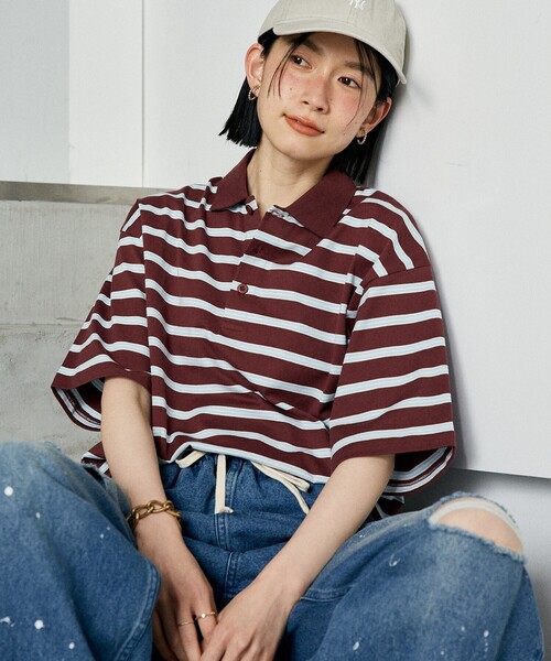 FREAK'S STORE(フリークスストア)の「マルチボーダー ポロシャツ(Tシャツ/カットソー・レディース・グレー/ダークブラウン/ピンク/ネイビー・フリ-)」の19枚目の写真