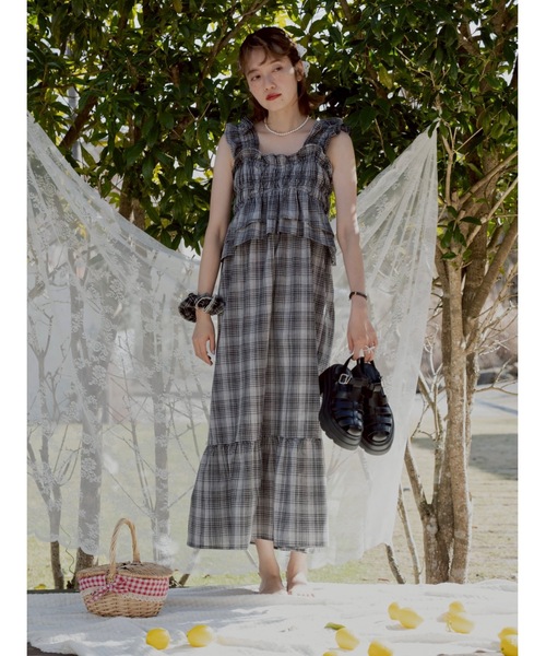 JUMELLE(ジュメロ)の「madras check OP(ワンピース・レディース・ブラック/レッド・MEDIUM/SMALL)」の1枚目の写真