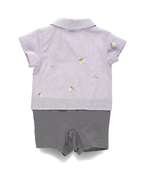 おそろい】レモン＆フラワー総柄刺繍半袖カバーオール（ロンパース