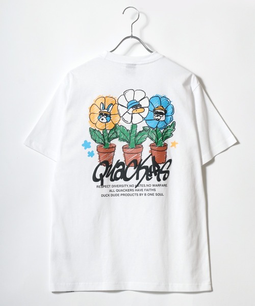 Duck Dude（ダックデュード）の「DUCK DUDE/ダックデュード イラストフラワー フロント バックプリント半袖Tシャツ レディース メンズ（Tシャツ/カットソー・レディース・ブラック/ブラック系その他/ホワイト/ホワイト系その他・M/L/LL）」の10枚目の写真